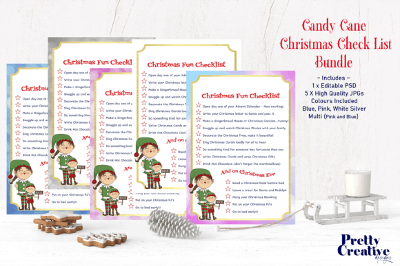 Candy Cane Christmas Check List Bundle Illustrations