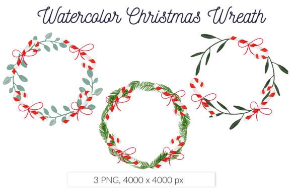 Candy Cane Floral Christmas Wreath Illustrations