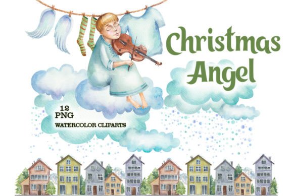 Christmas Angel Watercolor Clipart for Illustrations