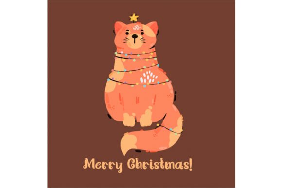 Christmas Card with Cat Illustration for Blog and Website Use