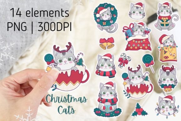 Christmas Cat PNG Stickers for Handmade Creations