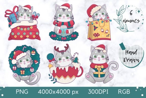 Christmas Clipart, Christmas Cats PNG Illustrations