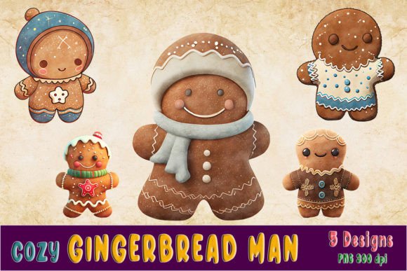 Christmas Cozy Gingerbread Man Clipart for Branding