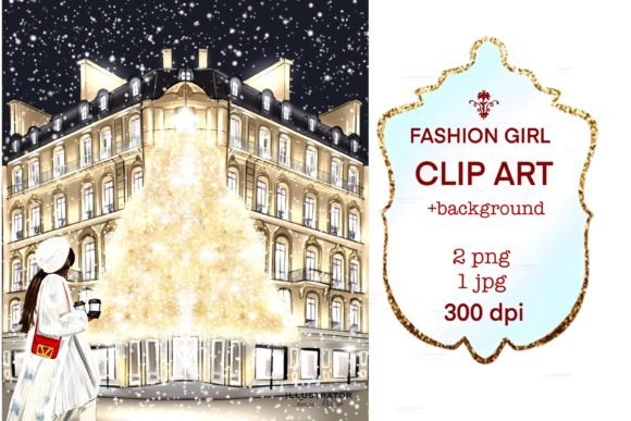 Christmas Fashion Girl Clipart for Embroidery Projects