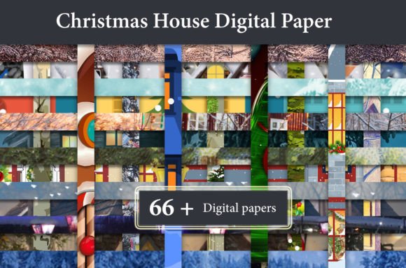 Christmas House Digital Paper Illustrations