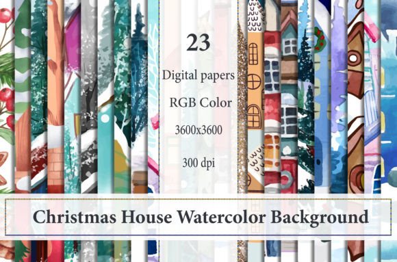 Christmas House Watercolor Background for Illustrations
