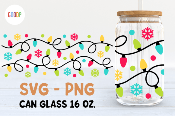 Christmas Light Can Glass 16oz SVG for Handmade Creations