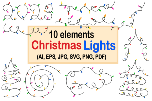 Christmas Lights SVG PNG EPS JPG Bundle for Illustrations