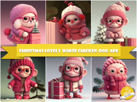 Christmas Lovely White Chicken-Dog-Ape Illustration Review