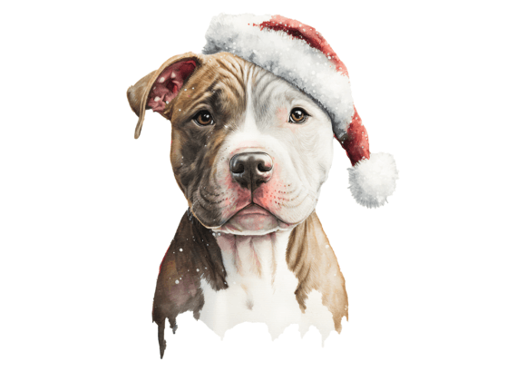 Christmas Pit Bull Terrier Santa Hat Illustrations