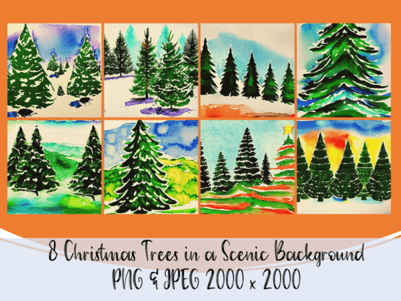 Christmas Trees in a Scenic Background Illustrations