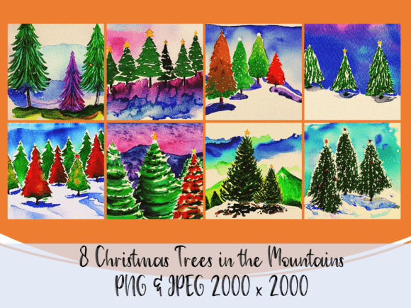 Christmas Trees in the Mountains Illustrations for Branding