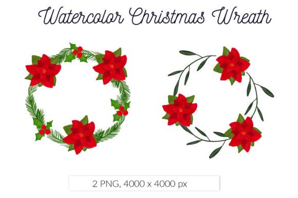 Christmas Watercolor Poinsettia Floral Illustration