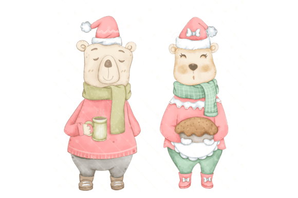 Cozy Bear Christmas Clipart for Illustrations