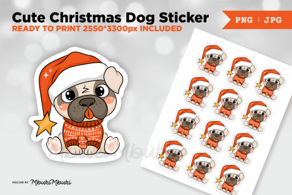 Cute Christmas Dog Sticker Illustration Review