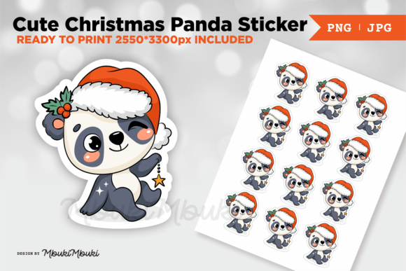 Cute Christmas Panda Sticker for Cricut Illustrations
