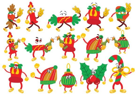 Cute Mascot Christmas Vector Illustrations