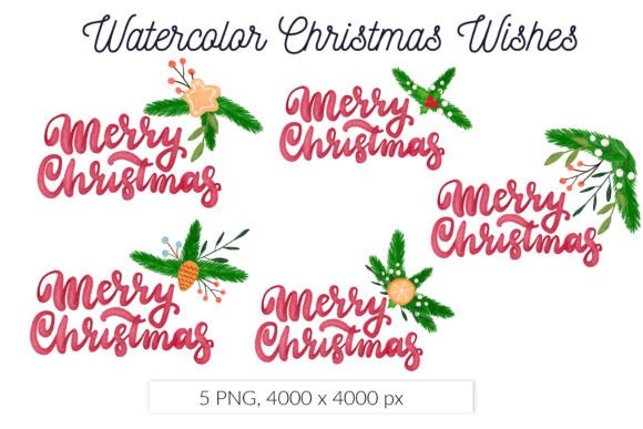 Merry Christmas Watercolor Floral Wishes Illustrations