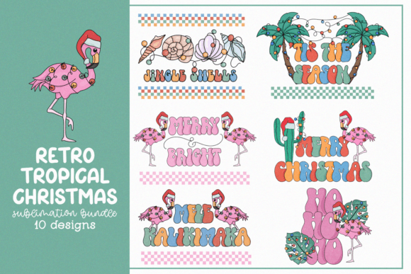 Retro Tropical Christmas Sublimation Bun Illustrations