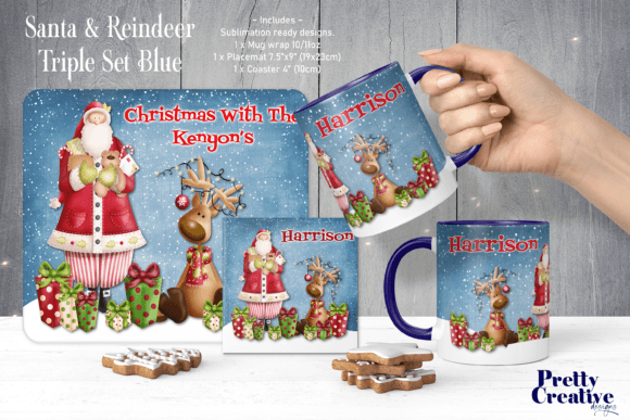 Santa Reindeer Blue Christmas Illustrations