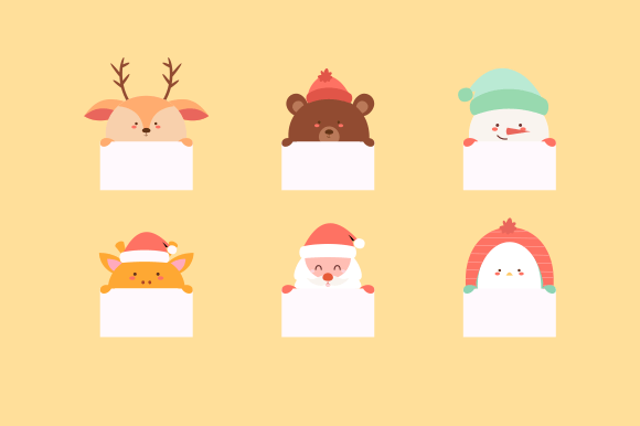 Set of Cute Christmas Character Illustrations
