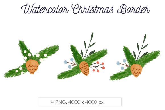 Watercolor Christmas Floral Border Illustrations
