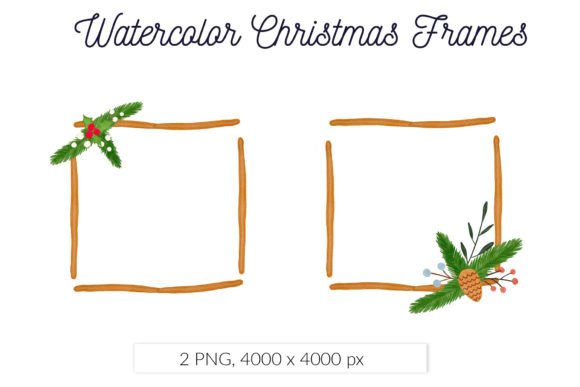 Watercolor Christmas Floral Wooden Frame Illustrations