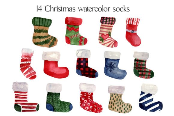 Watercolor Christmas Socks Illustration for Design Projects