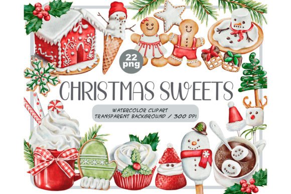 Watercolor Christmas Sweets Clipart Set for Illustrations