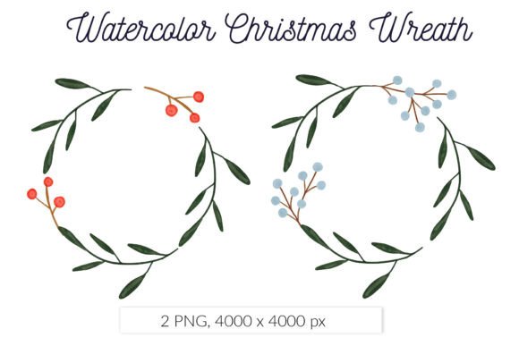 Watercolor Floral Christmas Wreath Illustrations