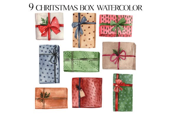 Watercolor Set of Christmas Gifts. Chris Illustrations
