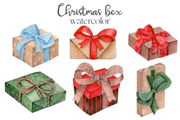 Watercolor Set of Christmas Gifts PNG for Branding and Packaging