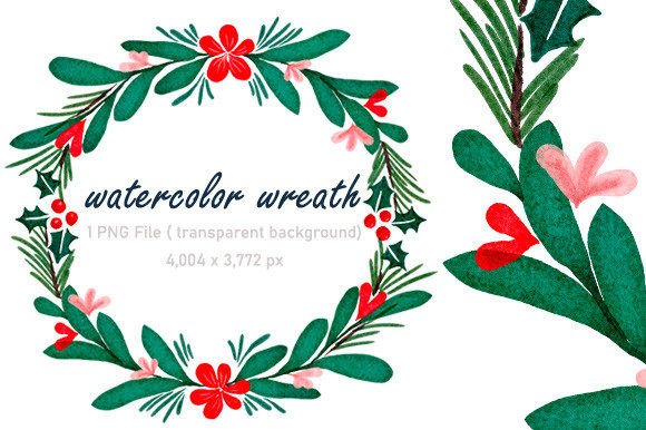 Watercolor Wreath for Christmas Illustrations