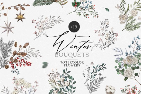 Winter Greenery Christmas Brouquets Illustrations